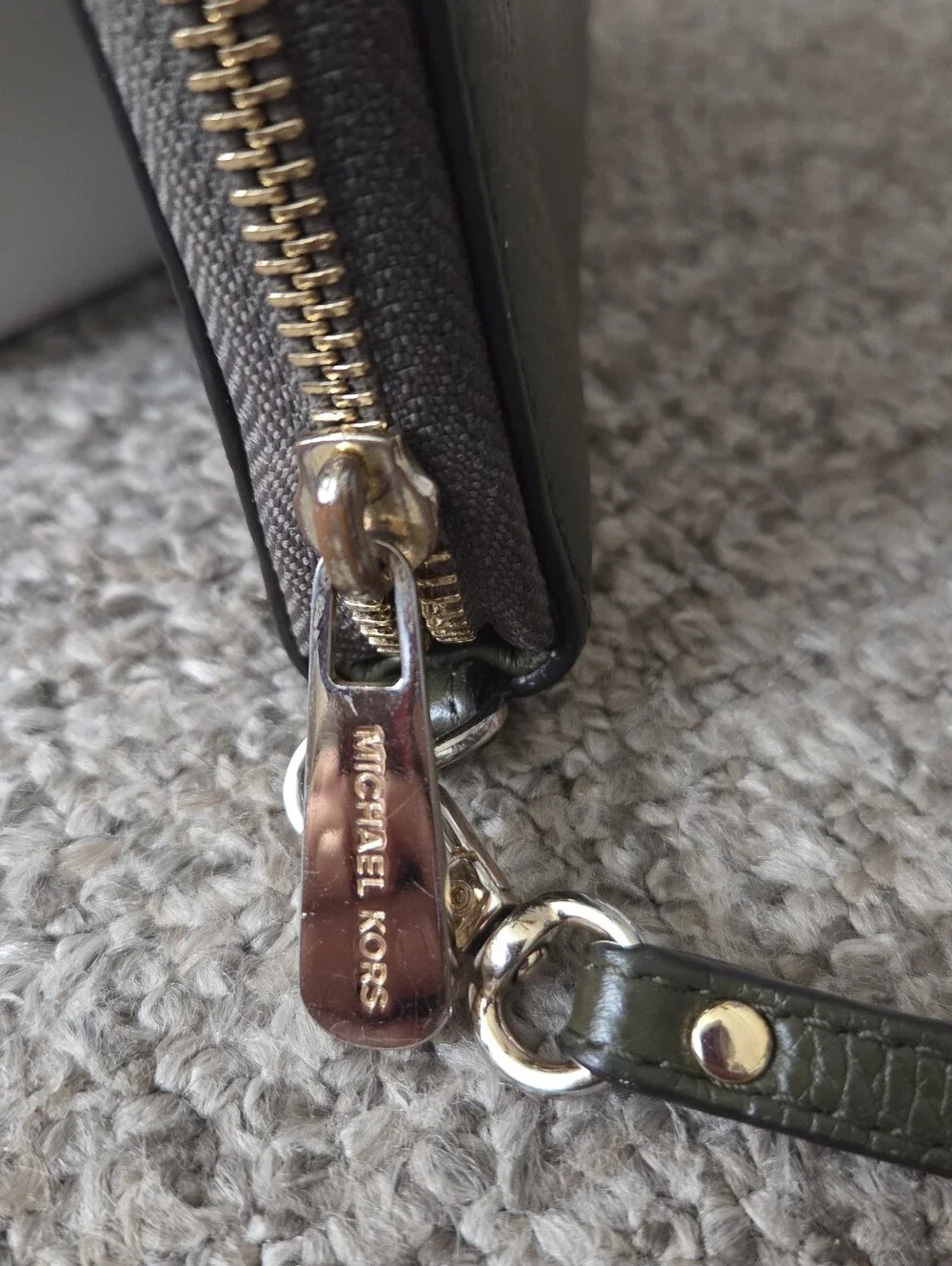 Michael Kors Olive Green Pebbled Leather Wristlet Wallet